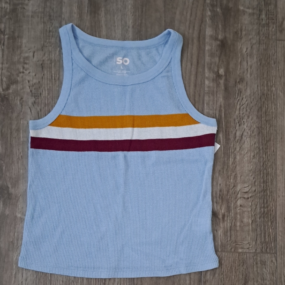 SO Women's Blue Tank Top with Stripes